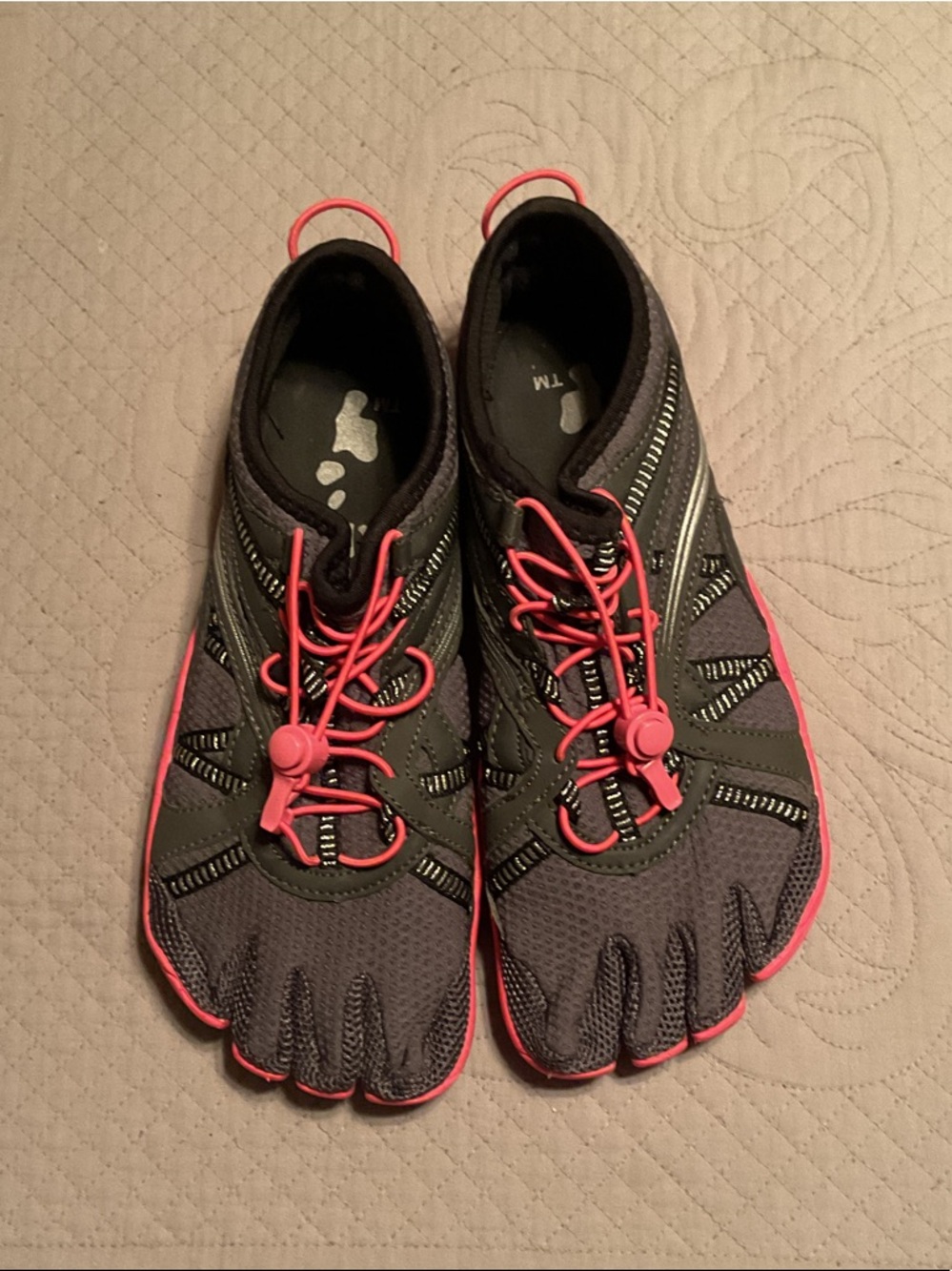 Fila Gray and Pink Minimalist Athletic Toe Shoe